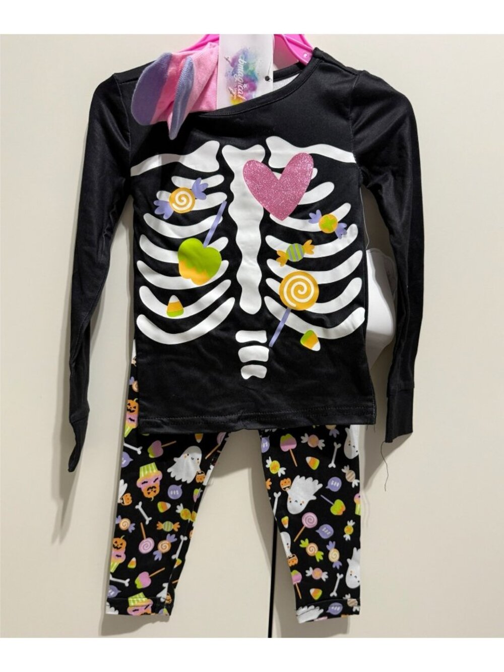 bMagical btween girls 2T 4T Halloween PJs pajama 2pc pants set skeleton glitter